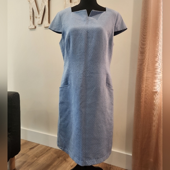 J. Mclaughlin Sheath Little Blue Dress Size 10 Short Cap Sleeves, Textured Fabri - Picture 1 of 15